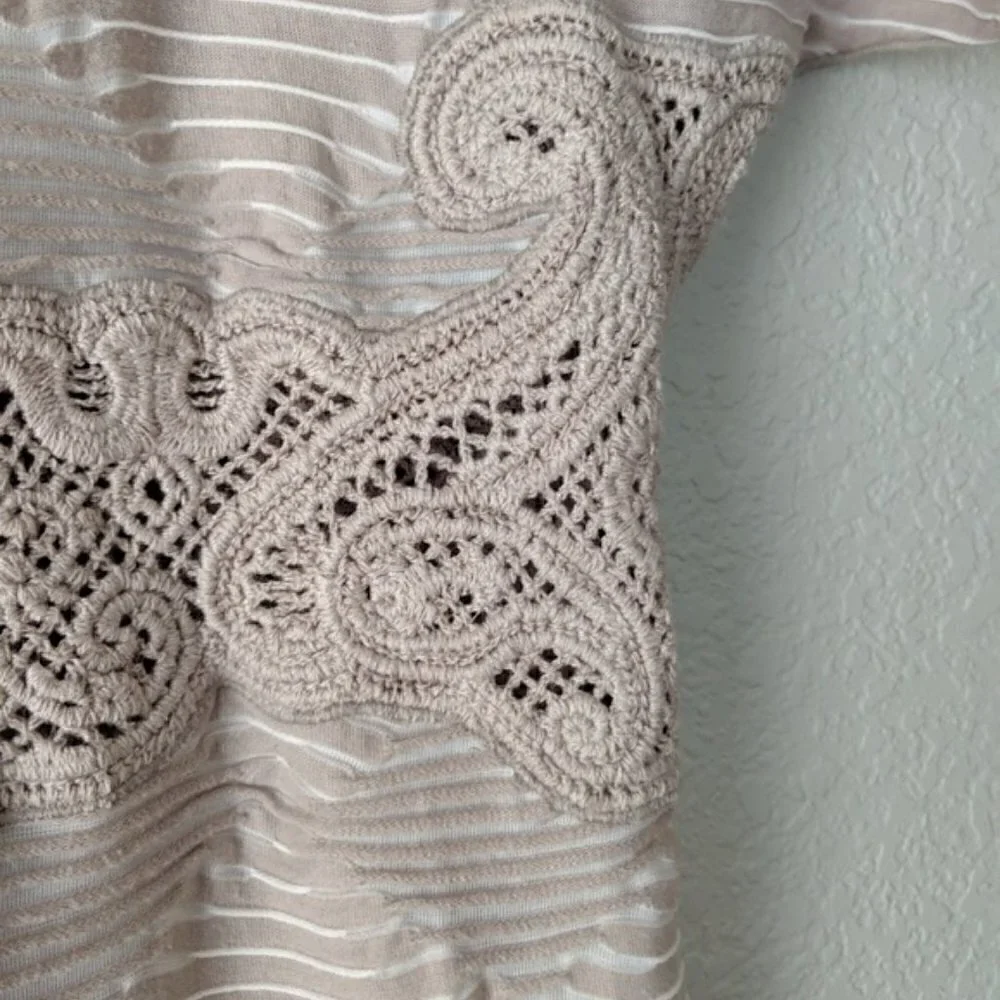 FREE PEOPLE New Romantics Mini Dress S Shift Crochet Cutout Neutral Minimalist - Picture 8 of 16